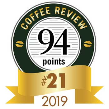 Coffee Review scored Amavida Coffee Roasters' Espresso Mandarina 94 points. Because this coffee ranked spot #21 on Coffee Review's Top 30 Coffees of 2019, we were awarded the medallion seen here.