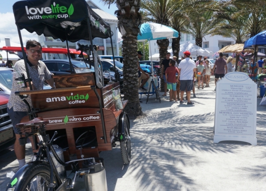 Instead of going to one of our nearby cafes, Amavida's Coffee Bike offers another way to get organic local coffee in Florida.