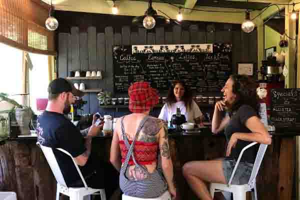 Coffee with friends at Wild Root Cafe in Florida