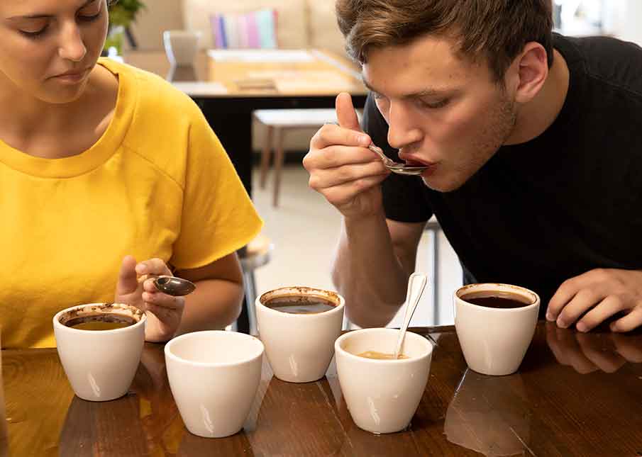 Students in coffee cupping classes sipping Florida coffee