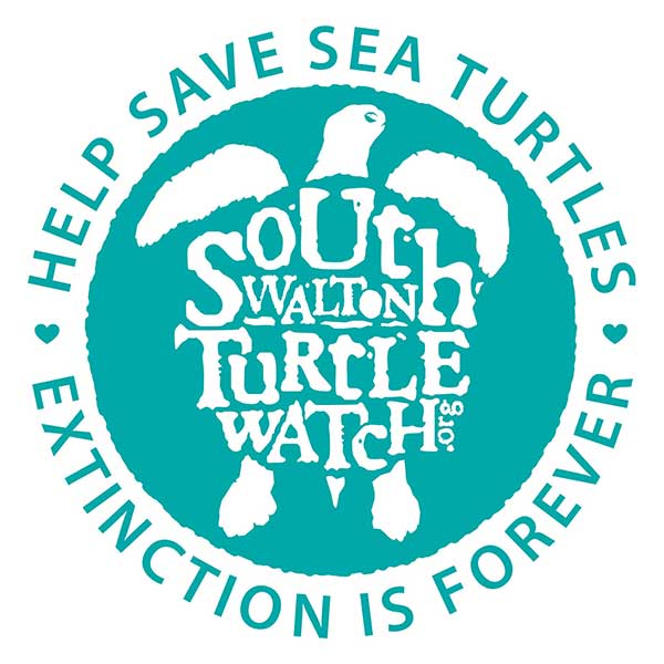 Logo for SouthWaltonTurtleWatch.org with message "Help Us Save Our Sea Turtles, Extinction is Forever"