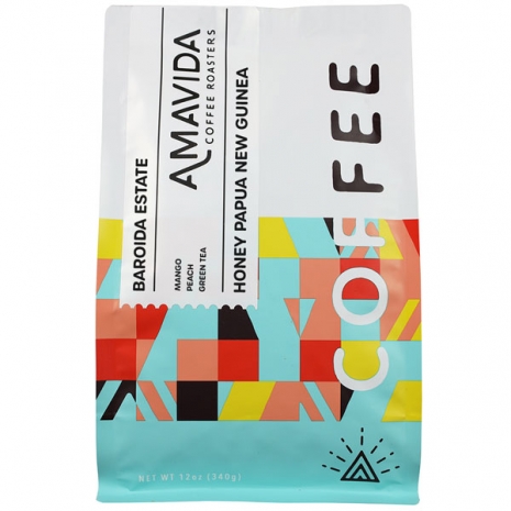 Amavida Coffee Roasters 12 oz bag of Honey Papua New Guinea Coffees By Baroida Estate.
