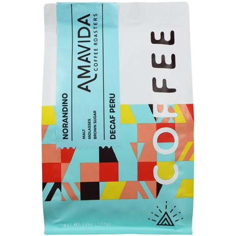 12oz bag of Amavida Coffee Roaster's Peru Decaf Coffee by Norandino