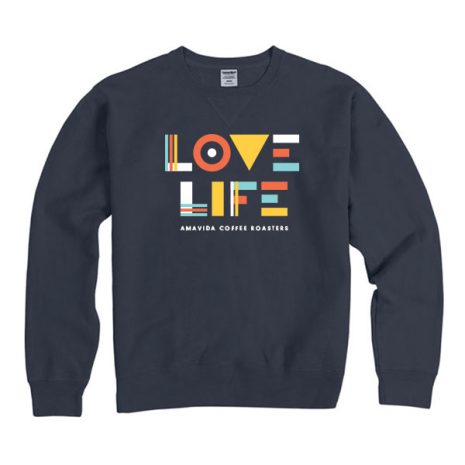 Amavida Coffee Roasters branded anchored slate blue 'Love Life' Colorblock Sweatshirt