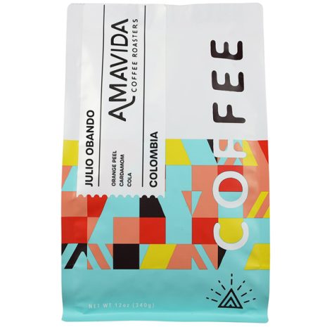Amavida Coffee Roasters 12 oz bag of Colombian coffee produced by Julio Obando.